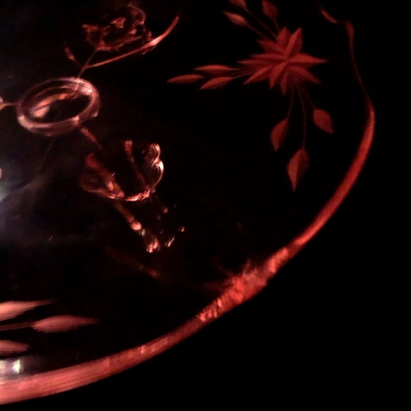 Vtg Pink Glass Footed Serving Tray - Picture 13 of 13